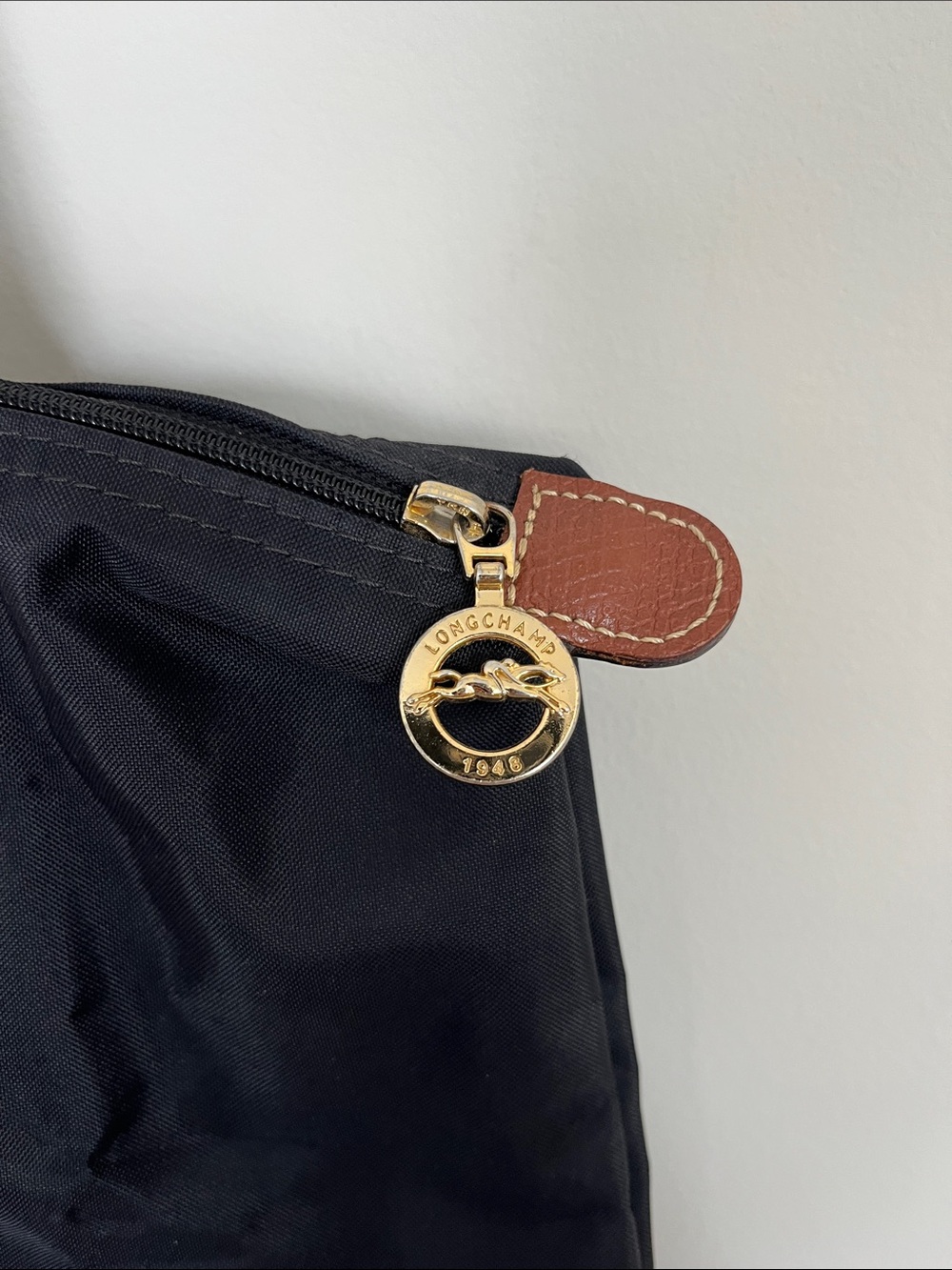 Longchamp Classic Black Tote with Brown Leather Trim - Picture 6 of 9